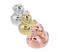 HAMPPLIES 3pcs Mirror Disco Ball Duck Figurines Reflective Glass Animal Ornaments for Bedroom and Kitchen Decor Compact Cute Duck Shape Party Decorations and Gift in Gold Silver Rose Gold