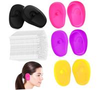 HAMPPLIES 4 Pairs Silicone Ear Covers Reusable Ear Caps for Hair Dyeing Shower Swimming Comfortable with Disposable Transparent Covers for Daily Use Travel
