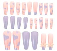 HAMPPLIES 48pcs Girl Manicure Fake Nail Tips and Transparent Sweet Style False Nails Pre Decorated Art Decors 2 Sets 24pcs Each for Crafts and Decor