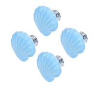 HAMPPLIES 4pcs Blue Ceramic Shell Pull Handles for Cabinet Drawer Durable Solid Base Furniture Door Knobs Unique Sea Style Kitchen Cupboard Hardware Suitable for Wardrobe Desk Shoe Cabinet