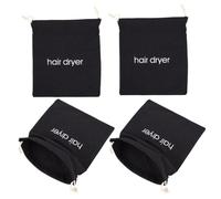 HAMPPLIES 4Pcs Embroidered Canvas Drawstring Bags Hair Dryer Storage Pouches Reusable Washable Dustproof Organizers for Travel Home Hotel Use Black