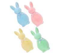HAMPPLIES 4pcs Flocked Bunny Figurines 15cm Pastel Easter Decoration Set for Home Office Spring Party Table Centerpiece with Blue Green Yellow Pink