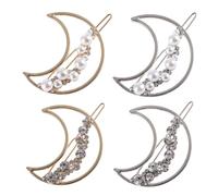 HAMPPLIES 4pcs Hollow Pearl Rhinestone Moon Hair Barrettes Ergonomic Design for Thick Hair for Women Gift for Valentine Day and Birthdays