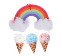 HAMPPLIES 4pcs Ice Cream Shower Balls Sponge Loofah Body Scrubber for Boys and Girls Bath Toys Soft Material Wash Sponge for Boy Girl Bath Fun