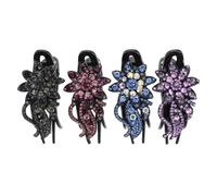 HAMPPLIES 4pcs Non-slip Ponytail Duckbill Hair Clips with Rhinestone Flower Design Comfortable Tooth-edged Claw Clips for Women Elegant Violet and Gradient Blue for Parties and Daily Styling