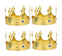 HAMPPLIES 4pcs Plastic Kings Crowns Costume Crown Set for Birthday Party and Role Play, Gold Prince and King Headwear Accessories for Adults and Boys and Girls