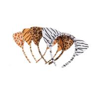 HAMPPLIES 4pcs Plush Animal Ear Headbands Leopard Tiger Zebra Giraffe Cat Ear Hair Hoop Boys and Girls Cosplay Hair Accessories for Parties and Dress