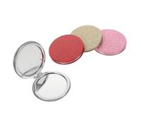 HAMPPLIES 4pcs Portable Glittery PU Leather Folding Compact Mirror Small Round Vanity Makeup Mirror for Handbag Travel Daily Touchups Assorted Red Silver Colors