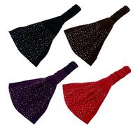 HAMPPLIES 4pcs Rhinestone Elastic Hair Bands Headbands Set, Cotton Stretch Makeup Headwraps for Women, Gym and Outdoor Hair Accessories, Red Purple Black Coffee