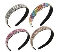 HAMPPLIES 4pcs Rhinestone Hair Hoops for Women Elegant Non-slip Hairbands Colorful Creative Headdress with Silver Pink Rainbow for Parties and Daily Wear