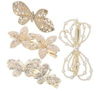 HAMPPLIES 4pcs Shiny Butterfly Flower Hair Clips Pearl Hairpins Metal Barrettes Hair Accessories for Women Party Wedding Decorative Clips