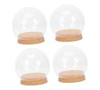 HAMPPLIES 4Pcs Transparent Glass Dome with Cork Base for Preserved Flowers Decorative Display Cover Creative Globe Cloche for Home Party Gift Showcase