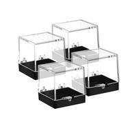 HAMPPLIES 4pcs Transparent Mineral Display Boxes with Black Base Specimen Containers for Rock Crystal Gemstone Storage and Collectables Organization Smooth Texture Capacity