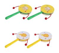 HAMPPLIES 4pcs Wooden Handheld Percussion Instruments Traditional Animal Drum Set for Early Education Family Fun Lion Owl Design Safe Wood