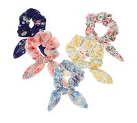 HAMPPLIES 5pcs Bowknot Hair Ties Lightweight Chiffon Floral Scrunchies with Bunny Ears for Women and Elastic Large Ponytail Holders Suitable for All Hair Types Stylish Accessories for Daily