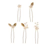 HAMPPLIES 5pcs Gold Four-Leaf Clover Bridal Hairpins Set, Five-Petal Flower Wedding Hair Forks for Bridesmaids, Handmade Wedding Hair Accessories for Bridal Hairstyling