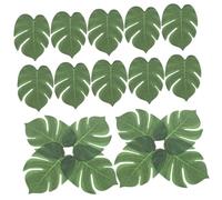 HAMPPLIES 60pcs Artificial Tropical Leaves for Hawaiian Luau Party Medium Fake Monstera Leaf Decorations with Wire Reusable Green Faux Foliage for Table Home Wedding and Event Adornment