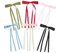 HAMPPLIES 6pcs Bow Hair Clips Long Tail Tassel Ribbon Hair Clips for Women Cloth Iron Material Decorative Barrettes in Pink Blue Green Black Red Beige Versatile for Dating Outing Work