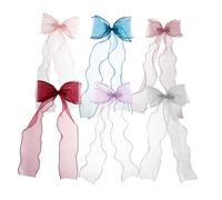 HAMPPLIES 6pcs Bowknot Hair Clips Organza Ribbon Hair Accessories for Women and Teens Charming Fairy Style Clips Peacock Blue Light Purple Light Pink for Weddings Photoshoots