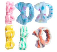 HAMPPLIES 6pcs Coral Fleece Elastic Spa Headbands for Women Wide Bow Knot Hair Bands for Face Washing Makeup Skincare Soft Breathable Hair Wraps Fit