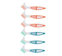HAMPPLIES 6pcs Denture Cleaning Brushes with Dual Heads and Large Slip Handles Portable False Teeth Care Brush for Elderly Deep Crevice Cleaning for Home and Travel
