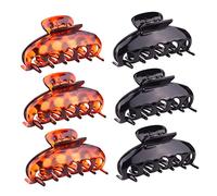 HAMPPLIES 6pcs Hair Claw Clips Durable Plastic Hair Jaw Clips for Women for Bathing Makeup Daily Use Attractive Glossy Black Red Tortoise Shell Design