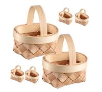 HAMPPLIES 6pcs Handwoven Mini Wooden Baskets Small Portable Woodchip Storage Organizers for Kitchen Party Favor Grocery Picnic Decor