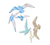 HAMPPLIES 6pcs Mediterranean Wooden Seagull Wall Hanging Decor Ocean Themed Lightweight Plaques for Bedroom Dining Living Easy to Install Coastal Sea Bird Decorations