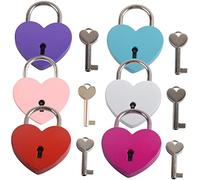HAMPPLIES 6pcs Mini Heart Shaped Metal Padlocks with Keys for Jewelry Boxes Diaries Storage Lightweight Portable Couples Locks in Pink Purple Blue Rose Red Silver
