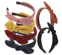 HAMPPLIES 6pcs Wide Knotted Bowknot Headbands for Women Stretchy Cloth Hairbands with Rabbit Ear Style Comfortable Skin-friendly Hair Accessories in Red Black Wine Pink Navy Mustard