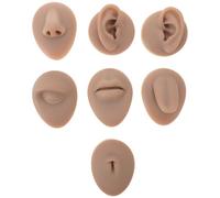 HAMPPLIES 7Pcs Silicone Tattoo Practice Model Set - Soft Brown Silicone Body Parts Including Ear, Nose, Lip, Eye, Tongue, Belly Button - Realistic Piercing and Makeup Training Kit for