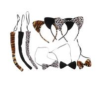 HAMPPLIES 9pcs Animal Ear Headbands Bow Ties Tail Costume Party Cosplay Accessories for Adults Includes Tiger Stripe Black White Leopard Prints Lightweight Fit