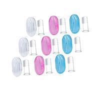 HAMPPLIES 9pcs Finger Toothbrush Silicone Oral Care Massager for Storage Box Safe and Soft Design for Teething Relief Transparent Blue and Pink Colors