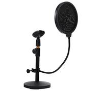 HAMPPLIES Adjustable Desktop Mic Stand with Thickened Base and Mic Filter Telescopic Metal Microphone Bracket for Stable Home Studio Recording and Broadcasting Use Black