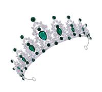 HAMPPLIES Baroque Crown Headgear Silver Green Tiara Hair Accessories for Weddings and Special Occasions Elegant Sparkling Bridal Headwear for Queens Birthday Cosplay and Festive Events