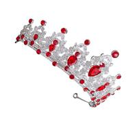 HAMPPLIES Baroque Crown Rhinestone Wedding Tiara for Brides and Birthday Queens Elegant Red and Silver Headpiece for Proms Pageants and Queen Costume Accessories