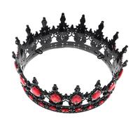 HAMPPLIES Baroque Crown Tiara Headband Lightweight Alloy Black and Red Vintage Wedding Bridal Accessory for Women Elegant Festival Halloween Party