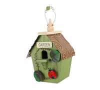 HAMPPLIES Bird Nest Outdoor Hanging Garden Nesting Box Rustic Green Wooden Bird House for Porch and Tree Breathable Shelter Eco Friendly Natural Texture