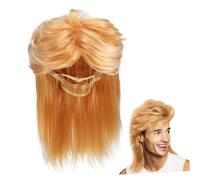 HAMPPLIES Blonde Mullet Wig High Temperature Synthetic Fiber Long Hair Rocker Wig for Men 80s Costume Party Halloween Cosplay Accessory