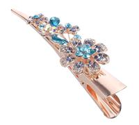 HAMPPLIES Blue Flower Rhinestone Hair Clip Metal Duckbill Decorative Clip for Women Elegant Crystal Hair Accessories Stable Non-damaging Design