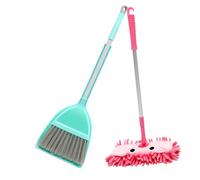 HAMPPLIES Children’s Mini Broom and Dustpan Cleaning Toy Set, Toddler Sweeping Play Kit with Pink Mop and Green Broom, Household Kids’ Cleaning Toys for Preschoolers and Boys Girls