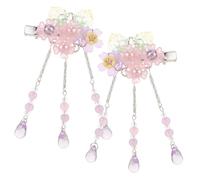 HAMPPLIES Chinese Flower Tassel Hair Clips Elegant Chinese Hair Accessories for Women Comfortable Hairpins for All Occasions Sweet Floral Design