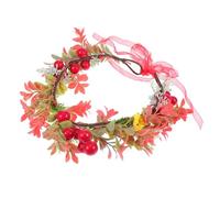 HAMPPLIES Christmas Berry Leaf Headband Wreath with Artificial Flowers and Pine Cones Elegant Xmas Hair Decor for Women Photo Prop Garland Headdress for Holiday Parties and