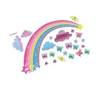 HAMPPLIES Colorful PVC Rainbow Butterfly Wall Sticker Decor Easy Apply Removable Graffiti Decal for Smooth Surface Background Mural for Bedroom Living Tiles Windows Metal Closet