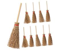 HAMPPLIES Costume Props with Red Rope Plastic Straw Brooms Mini Broom Hanging Decorations 10pcs for Halloween Party for Boys and Girls and Adults