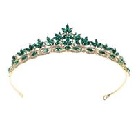 HAMPPLIES Crystal Bridal Headband Rhinestone Wedding Headpiece with Leaf Design Kc Gold and Green Stones Elegant Bride Hair Accessory for Wedding and Special Occasions