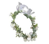 HAMPPLIES Delicate Floral Crown Headband for Bride Lightweight Simulated Flower Bridal Tiara Elegant White Eucalyptus and Babys Breath Wedding Hair Accessory Comfortable and Graceful Design