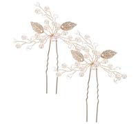 HAMPPLIES Elegant Golden Crystal Bridal Hairpins with Shiny Rhinestones and Artificial Pearls Handmade Beaded U-shaped Hair Accessories for Women for Weddings and Special Occasions