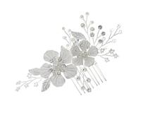 HAMPPLIES Elegant White Flower Pearl Hair Comb Handmade Beaded Bridal Hairband with Sparkling Inlay Anti-corrosion Silver Hair Accessory for Women and Traditional Chinese Style