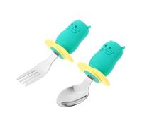HAMPPLIES Ergonomic Tableware with Non-Slip Short Handles Stainless Steel Spoon and Fork for Boy Girl Training Heat Resistant Up to Safe Sterilization Comfortable Grip for Learning to Eat